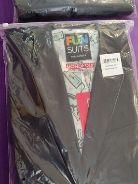 FUN Suits Men's Black Single-Breasted Blazer with Monopoly Print Lining